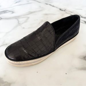 Stuart Weitzman | Black Croc Embossed Leather nuggets Slip- on Sneakers
